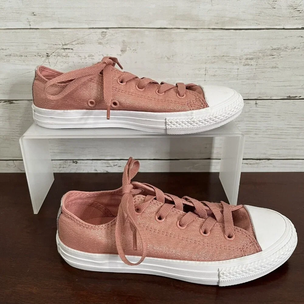 Converse All Star Junior Girls Metallic Sparkle Sneaker Shoes Size 2 Pink MINT